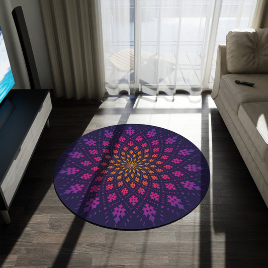 Bohemian Stained Glass Round Rug | Royal Purple Mandala Floor Accent