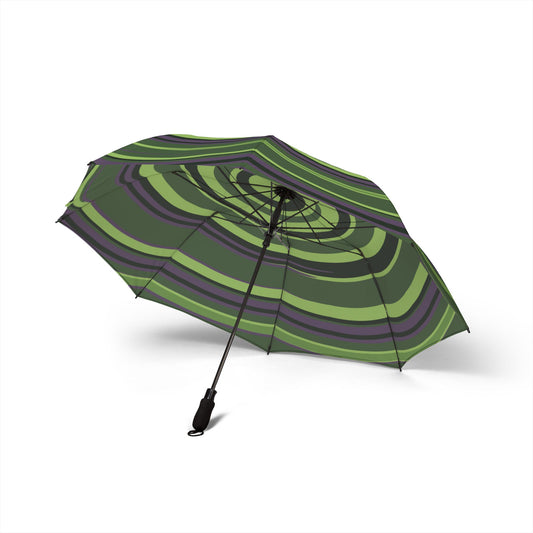 Super Hero Green Spiral Pattern Windproof Travel Umbrella – Semi-Automatic Compact Rain Umbrella