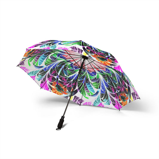 Green & Purple Mandala Neon-Flower Pattern Umbrella | Semi-Automatic