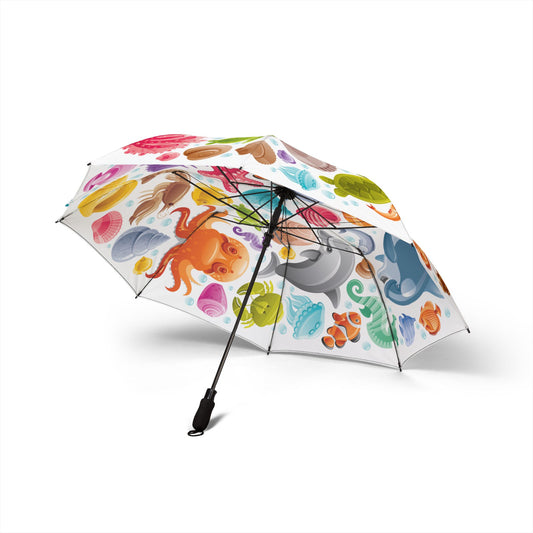 Sea Creatures Swimming Pattern Umbrella – Semi-Automatic Rain Umbrella