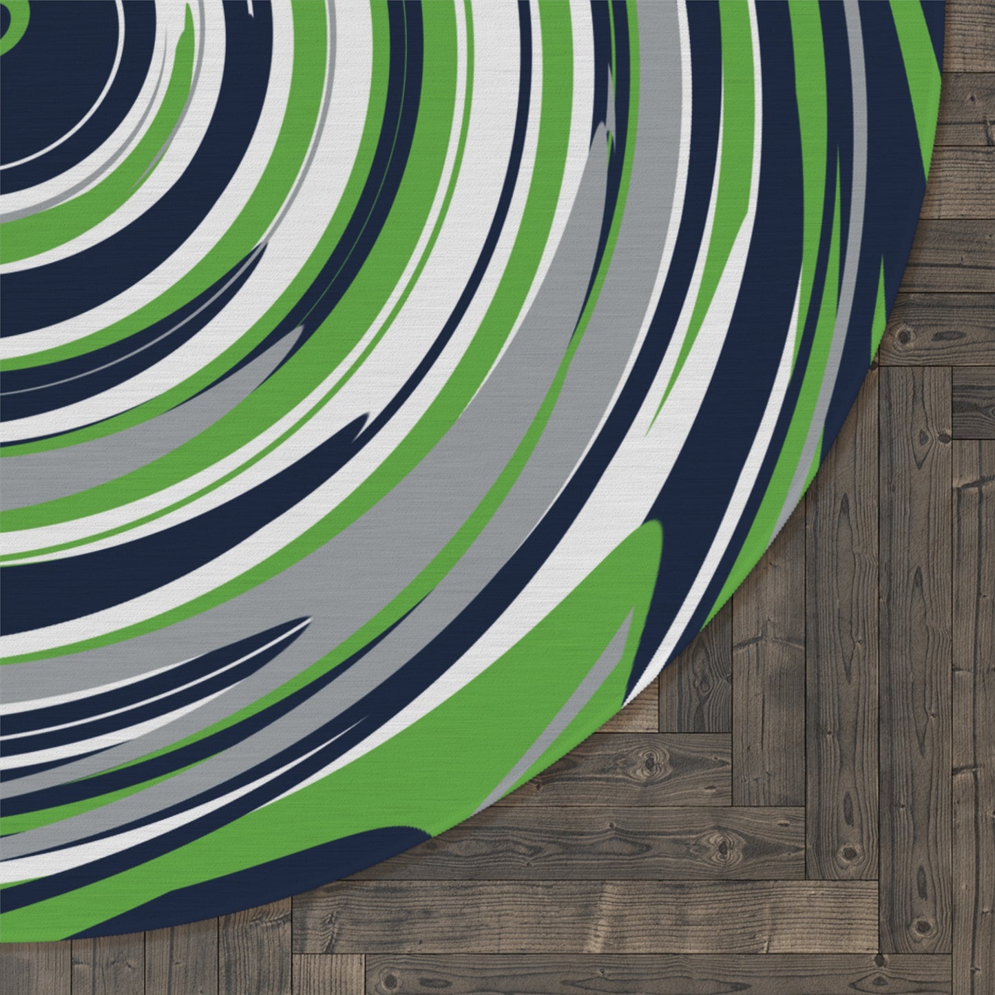 SEAHAWK Spiral Round Rug | Seattle Action Green & Navy Team Colors