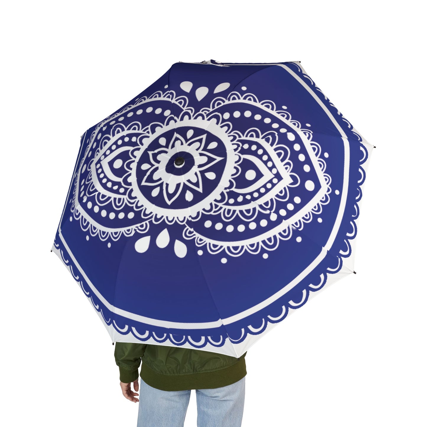 Blue Mandala Umbrella - Windproof Foldable | Travel Gift