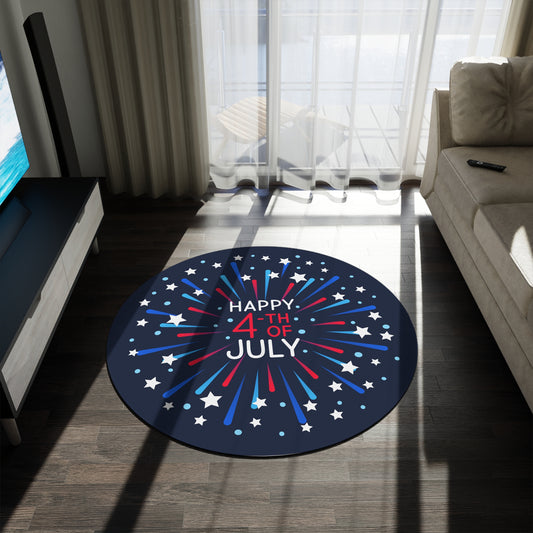 HAPPY 4TH OF JULY Round Rug | Patriotic Fireworks Doormat