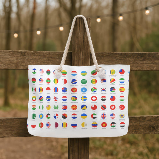 WORLD FLAGS Tote Bag | Large Colorful Weekender for Travelers