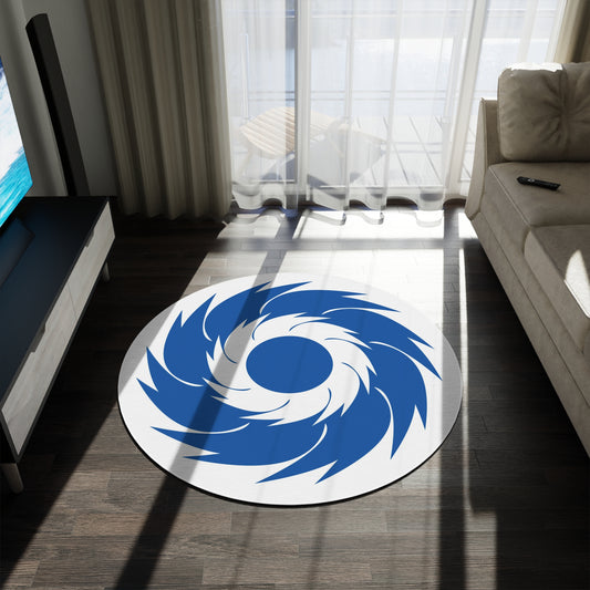 Blue Spiral Geometric Round Area Rug – Modern Chenille Floor Accent