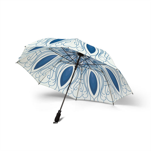 Regal Blue Flower Swirl Pattern Umbrella – Semi-Automatic Rain Umbrella