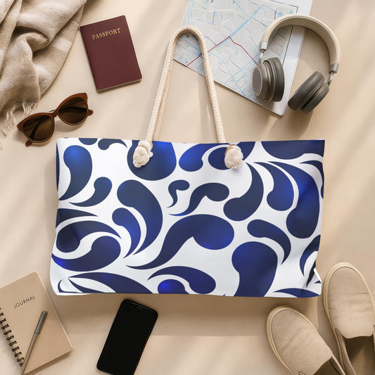 BLUE SWIRLS Weekender Tote | Oversized Boho Travel Bag