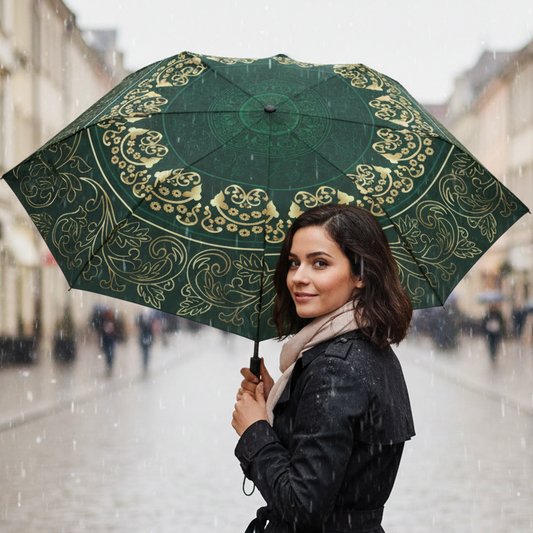 Emerald Gold Mandala Umbrella
