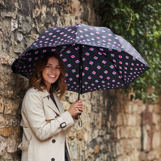 Retro Pink Blue Geometric Umbrella