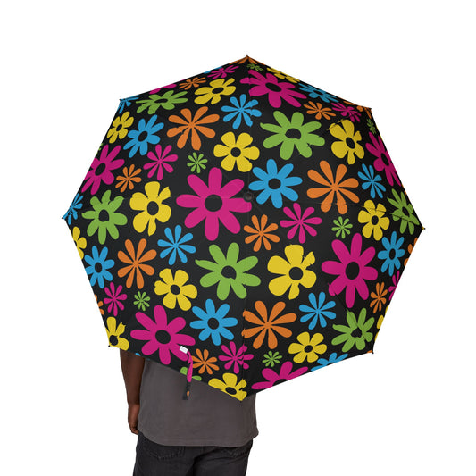 Colorful floral-patterned umbrella on a white background