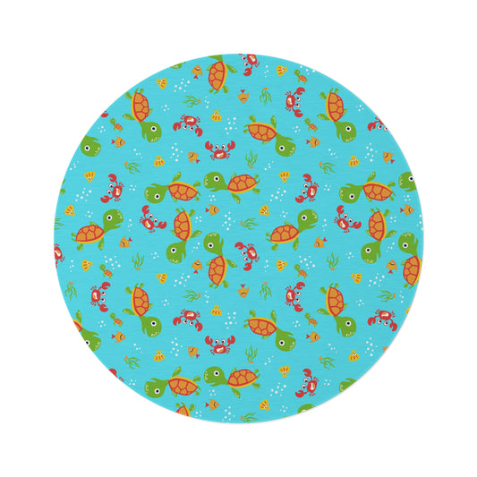 SEA TURTLE & CRAB Kids Round Rug | Ocean Nursery Play Mat