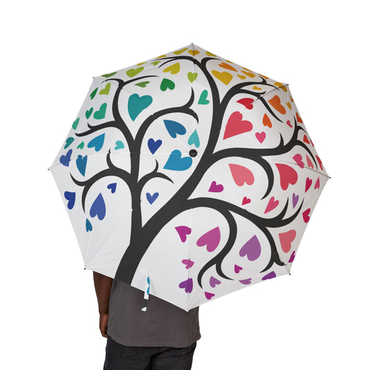 Umbrella with colorful heart pattern on a white background