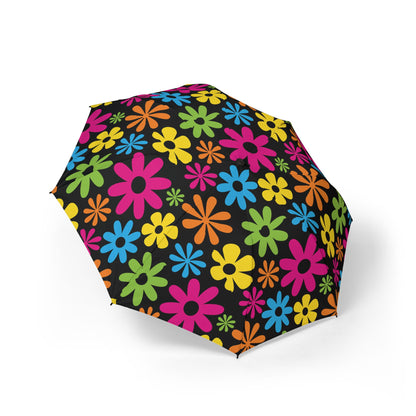 Colorful floral-patterned umbrella on a white background