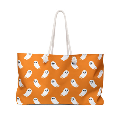 Halloween Ghost Pattern Weekender Bag - Orange Spooky Travel Tote