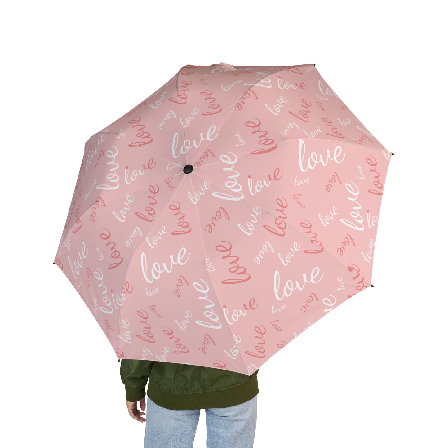 Pink Love Script Umbrella - Windproof Compact | Romantic Gift