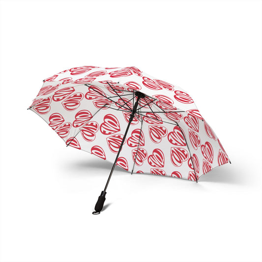 Red 'LOVE' Heart Pattern, Semi-Automatic Compact Rain Umbrella