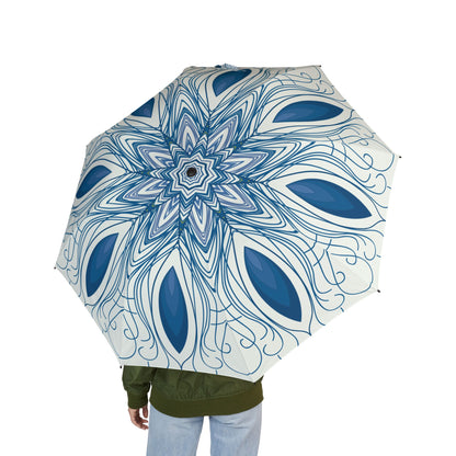 Regal Blue Flower Swirl Pattern Umbrella – Semi-Automatic Rain Umbrella