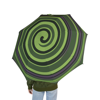 Super Hero Green Spiral Pattern Windproof Travel Umbrella – Semi-Automatic Compact Rain Umbrella