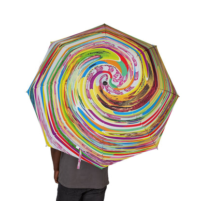 CANDYLAND BOARD Game Colorful spiral-patterned umbrella held by a person on a white background