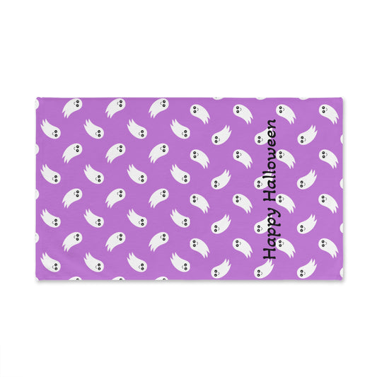 Purple Ghost Pattern Hand Towel - Cute Halloween Kitchen & Bathroom Accent