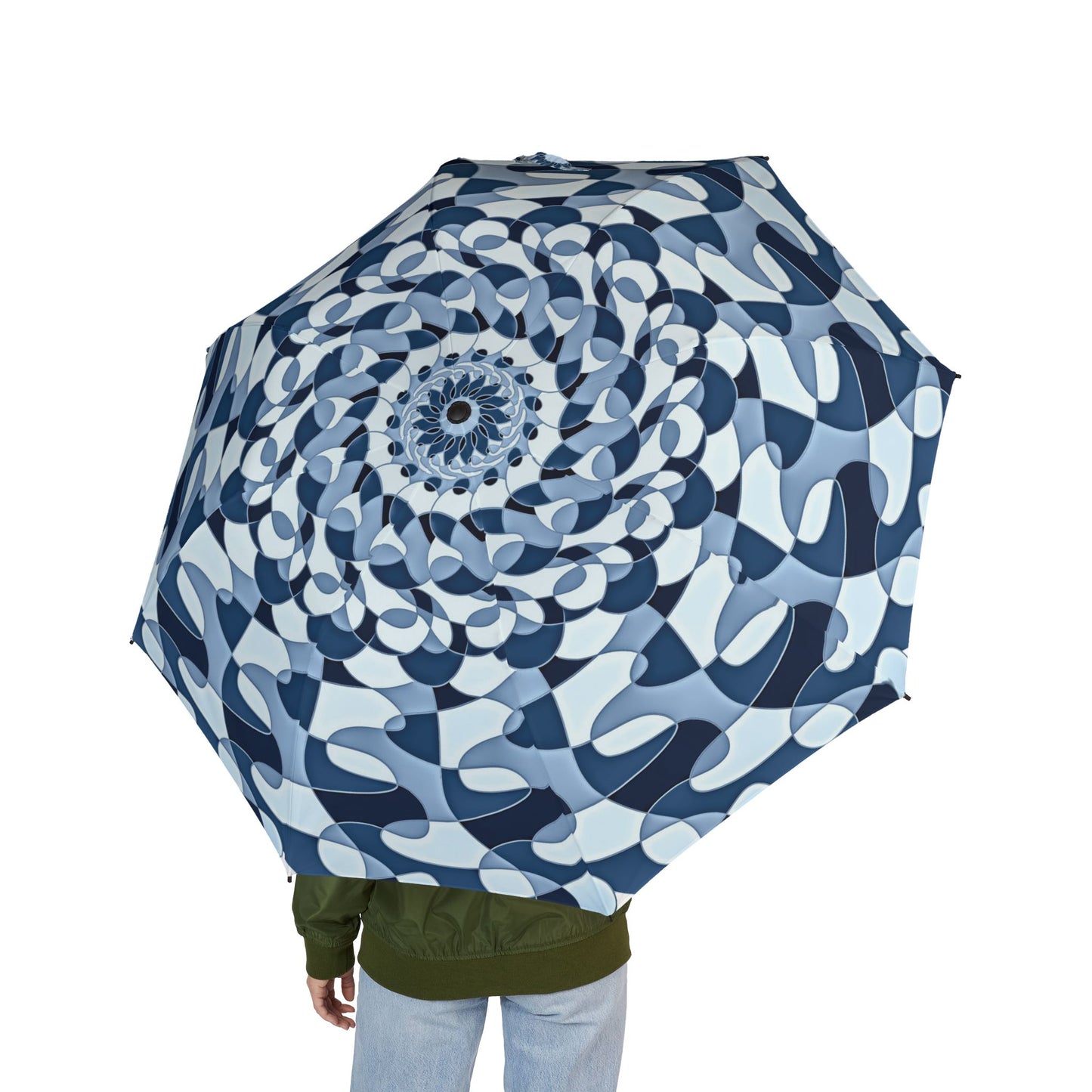 Blue Kaleidoscope Umbrella - Windproof Compact | Marine Design Gift