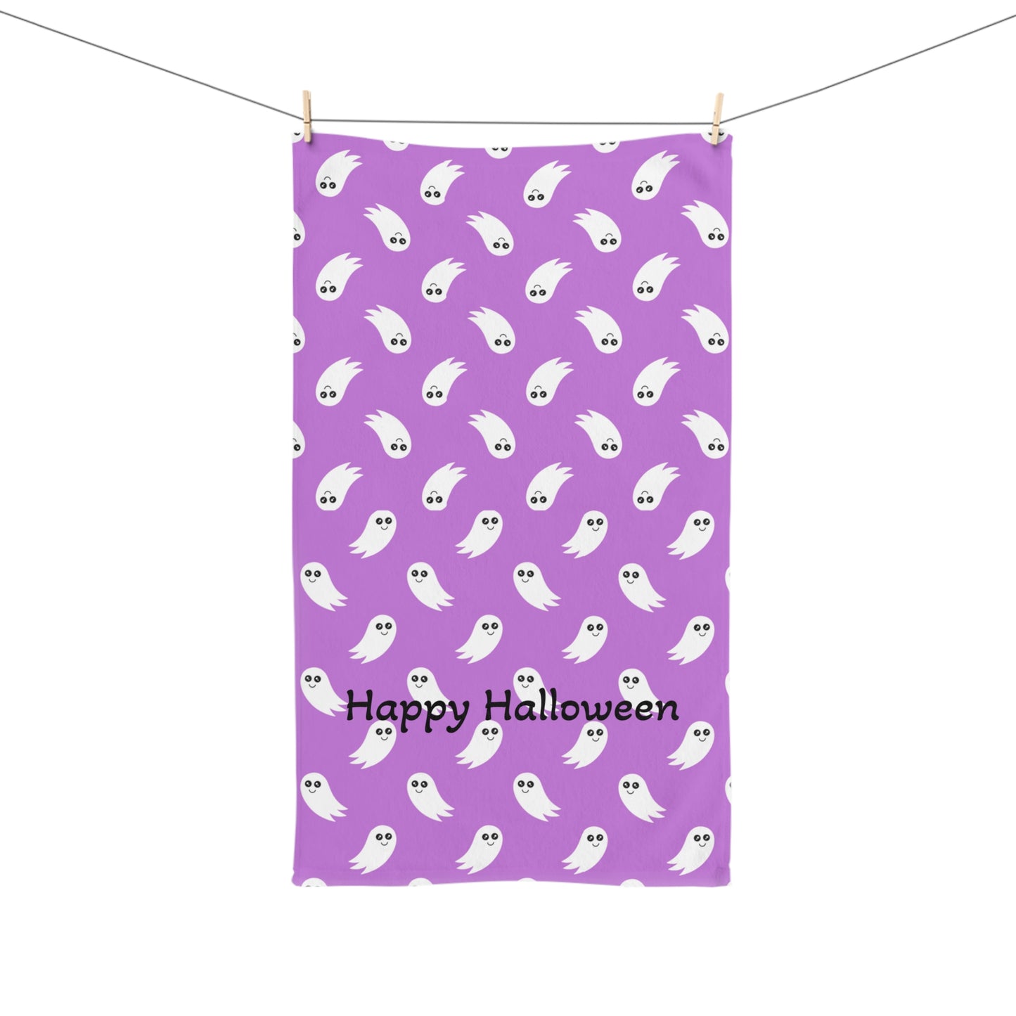 Purple Ghost Pattern Hand Towel - Cute Halloween Kitchen & Bathroom Accent