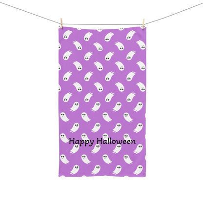 Purple Ghost Pattern Hand Towel - Cute Halloween Kitchen & Bathroom Accent