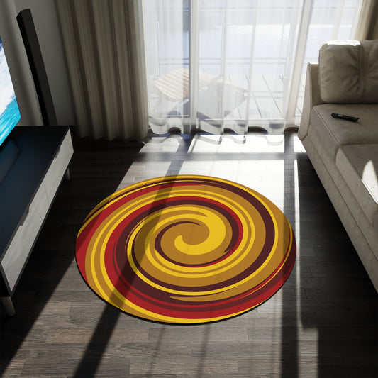 Super Hero Red & Gold Spiral Round Rug | Bold Comic Floor Accent