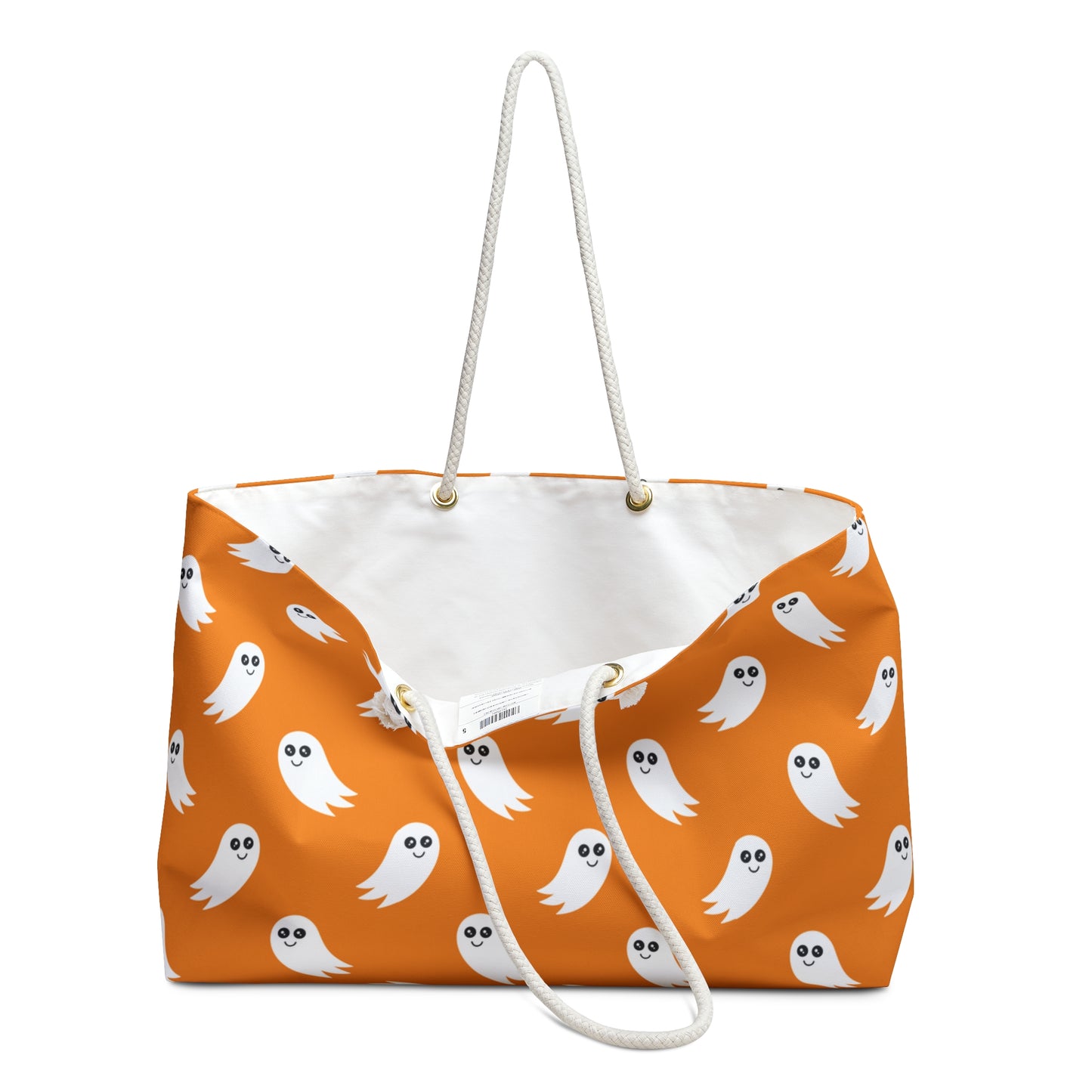 Halloween Ghost Pattern Weekender Bag - Orange Spooky Travel Tote