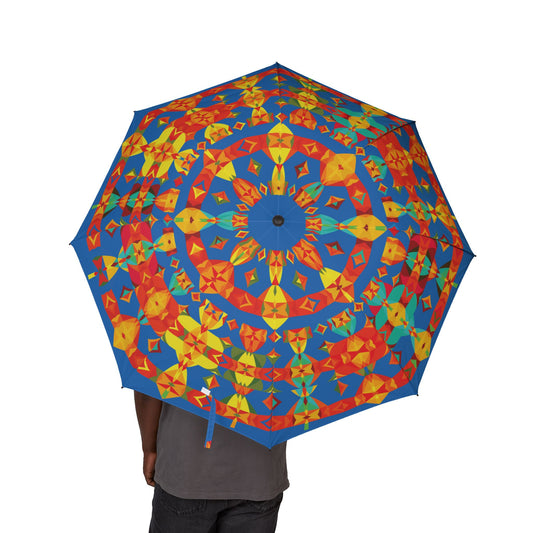 Blue Kaleidoscope Mandala Umbrella - Windproof Foldable | Vibrant Gift