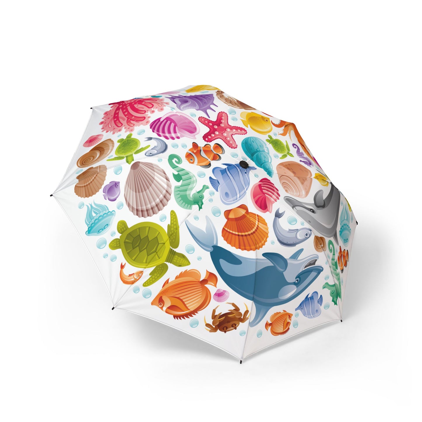 Sea Creatures Swimming Pattern Umbrella – Semi-Automatic Rain Umbrella