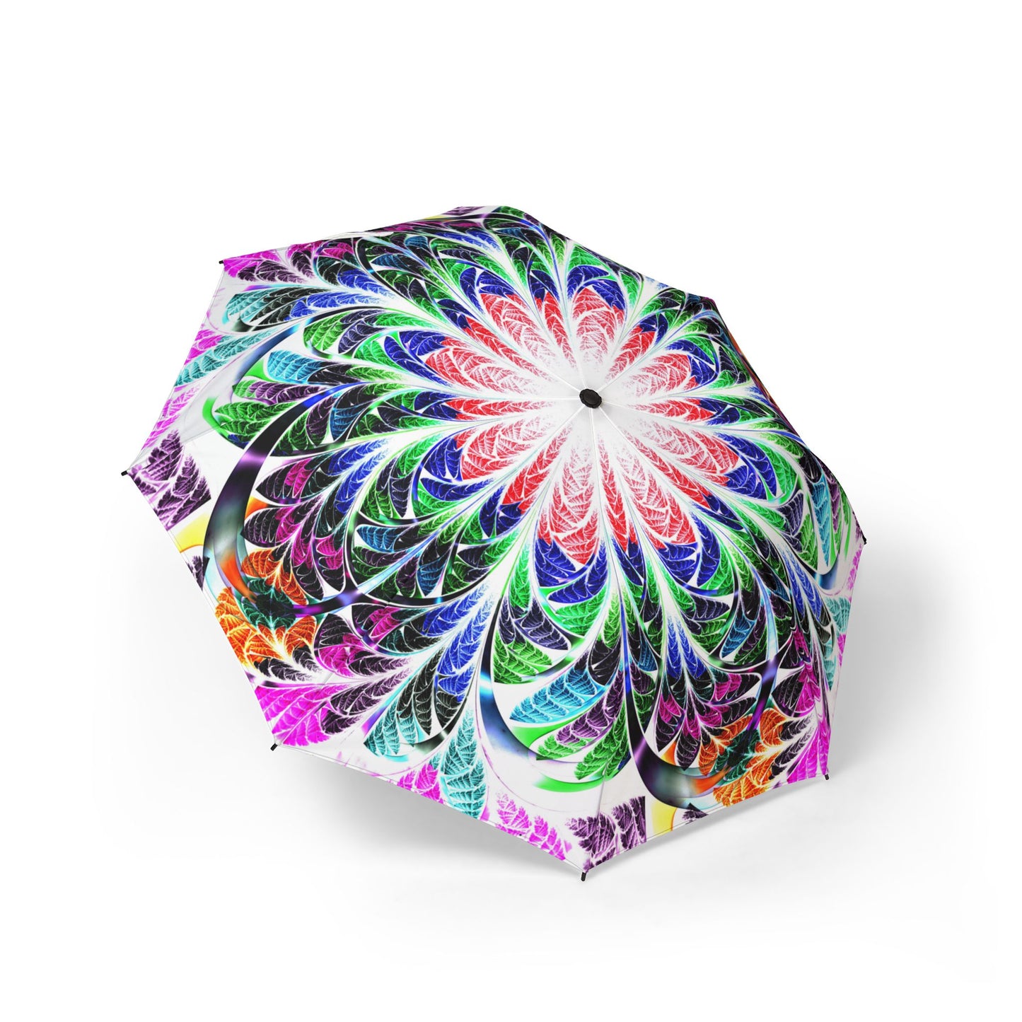 Green & Purple Mandala Neon-Flower Pattern Umbrella | Semi-Automatic