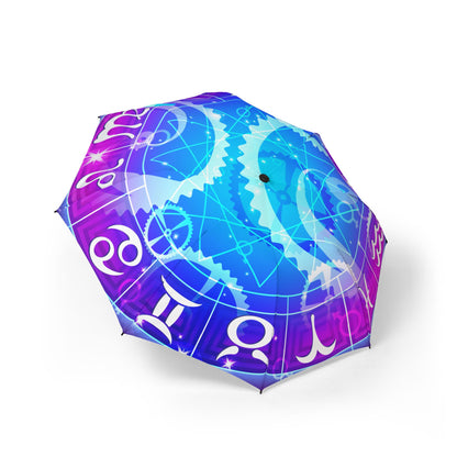 Zodiac Constellation Blue & Purple Pattern Windproof Travel Umbrella – Semi-Automatic Rain Umbrella