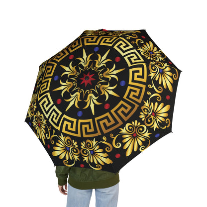 Royal Gold Swirl Umbrella - Windproof Compact | Artistic Gift
