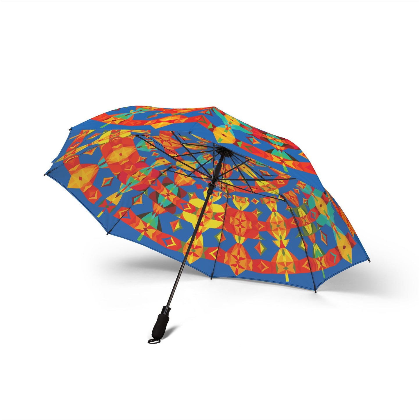 Blue Kaleidoscope Mandala Umbrella - Windproof Foldable | Vibrant Gift