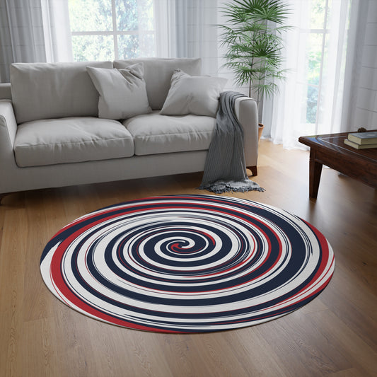 PATRIOT Spiral Round Rug | New England Nautical Blue & Red Team Colors