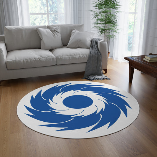 Blue Spiral Geometric Round Area Rug – Modern Chenille Floor Accent