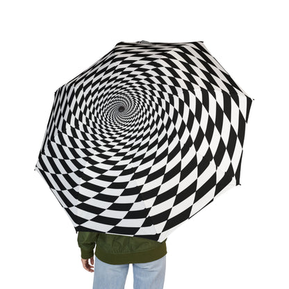 Hypnotic Spiral Black & White semi-Automatic Pattern Umbrella | S