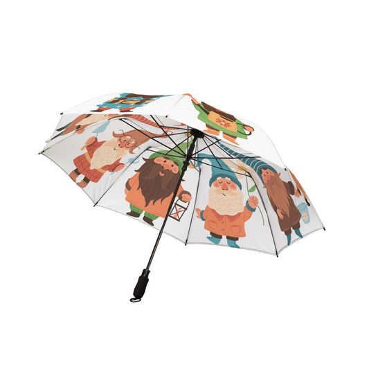 Umbrella with cartoon gnomes on a white background