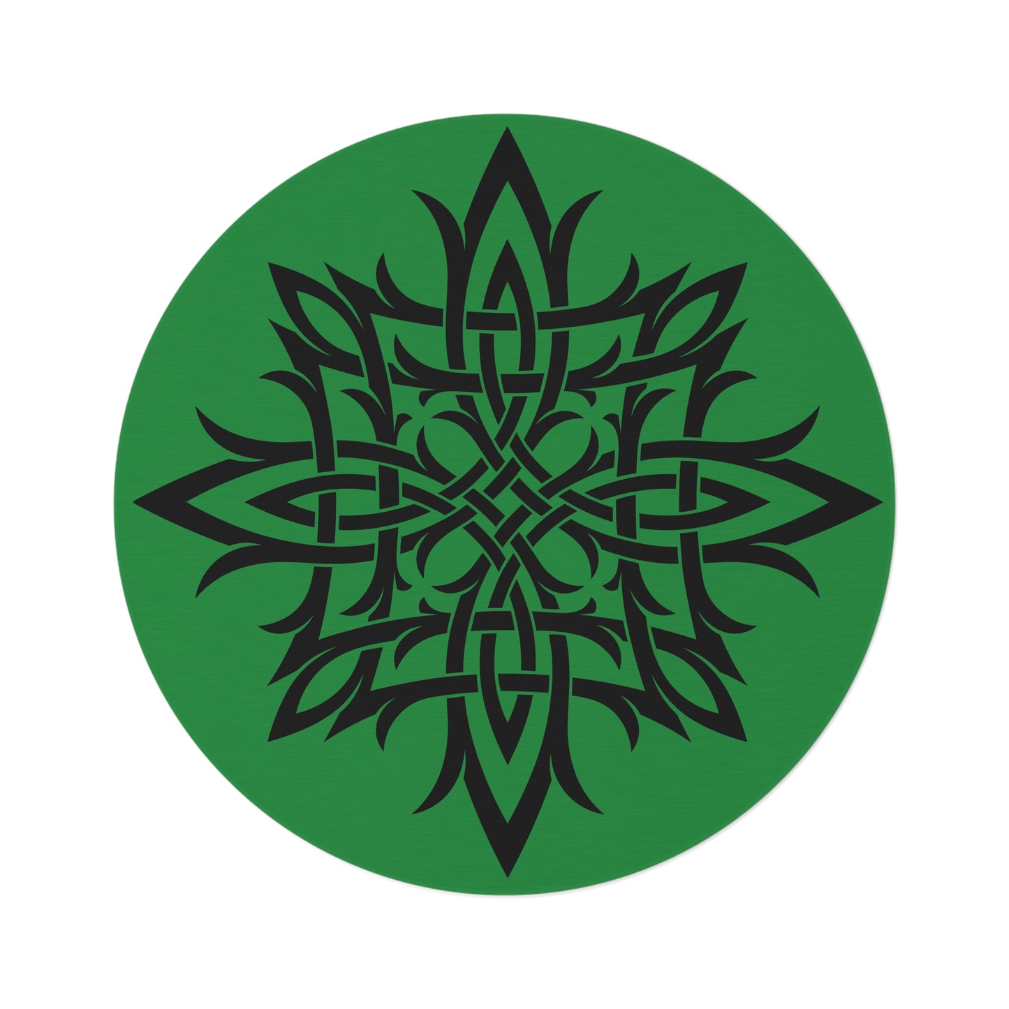 Celtic Knot Green & Black Round Rug | Tribal Medallion Floor Accent