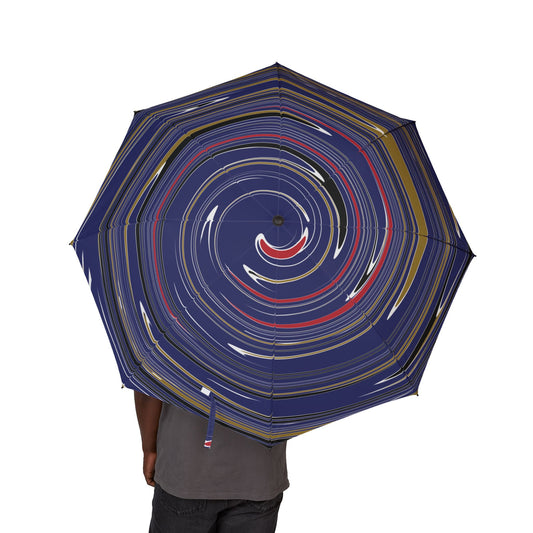Umbrella with a colorful spiral pattern on white background
