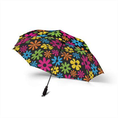Colorful floral-patterned umbrella on a white background