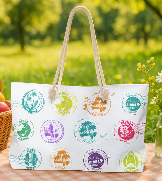 Travel Stamps Weekender Tote Bag - Large Colorful Passport Travel Bag