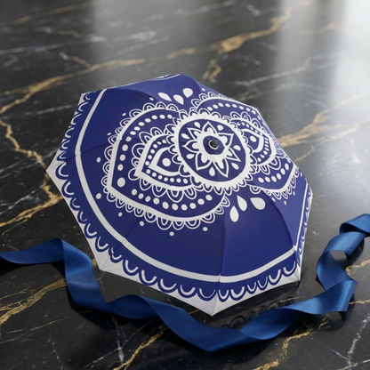 Blue Mandala Umbrella - Windproof Foldable | Travel Gift