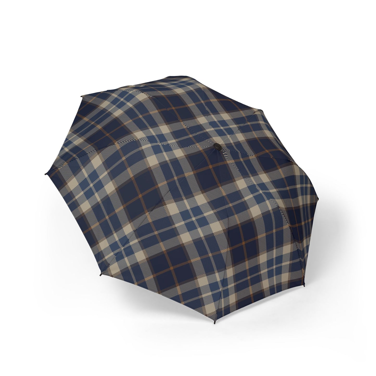 Plaid patterned umbrella on a white background