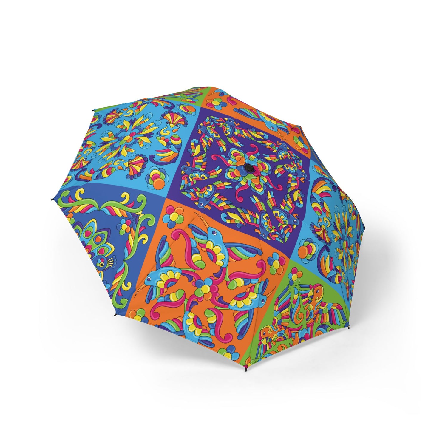 Neon Birds Swirl Umbrella - Windproof Compact | Nature Gift