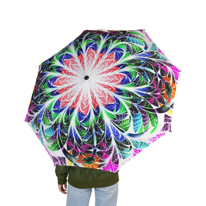 Green & Purple Mandala Neon-Flower Pattern Umbrella | Semi-Automatic