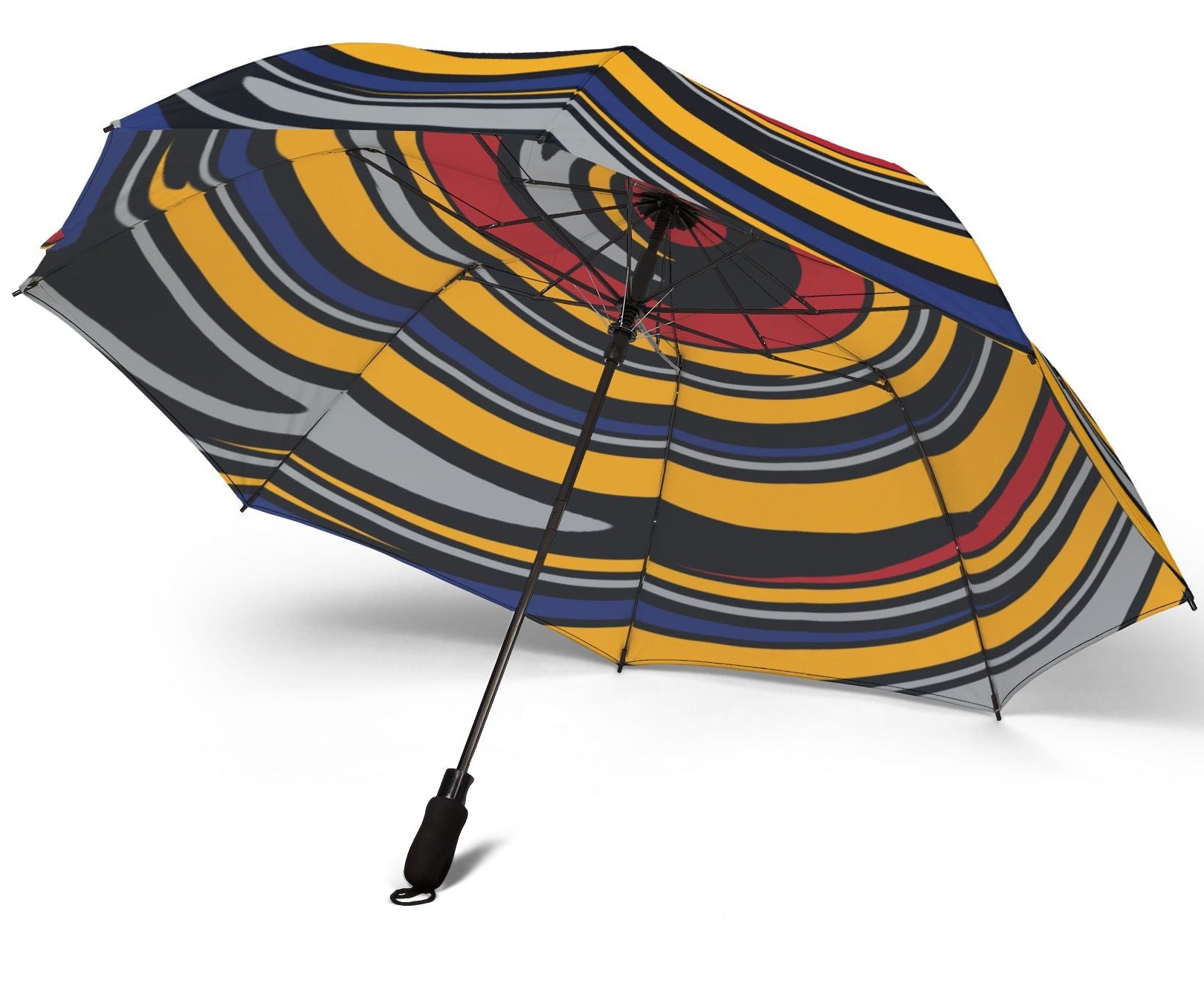 Colorful striped umbrella on a white background
