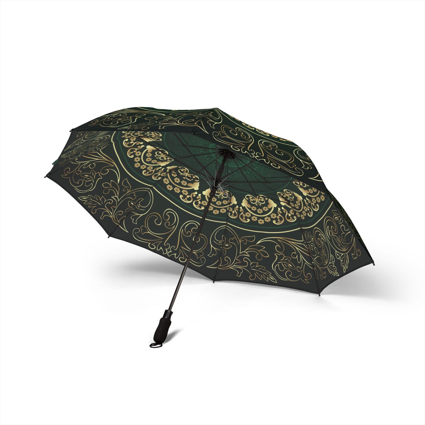 Emerald Gold Mandala Umbrella - Windproof Foldable | Elegant Gift