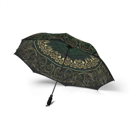 Emerald Gold Mandala Umbrella - Windproof Foldable | Elegant Gift